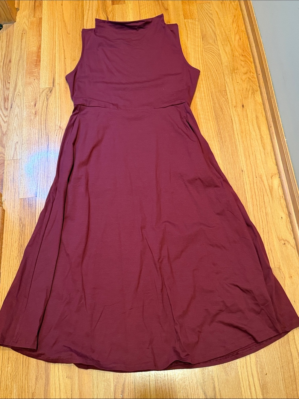PACT Organic Cotton Sleeveless Mock Neck Maxi Dress Burgundy Maroon XL Like New